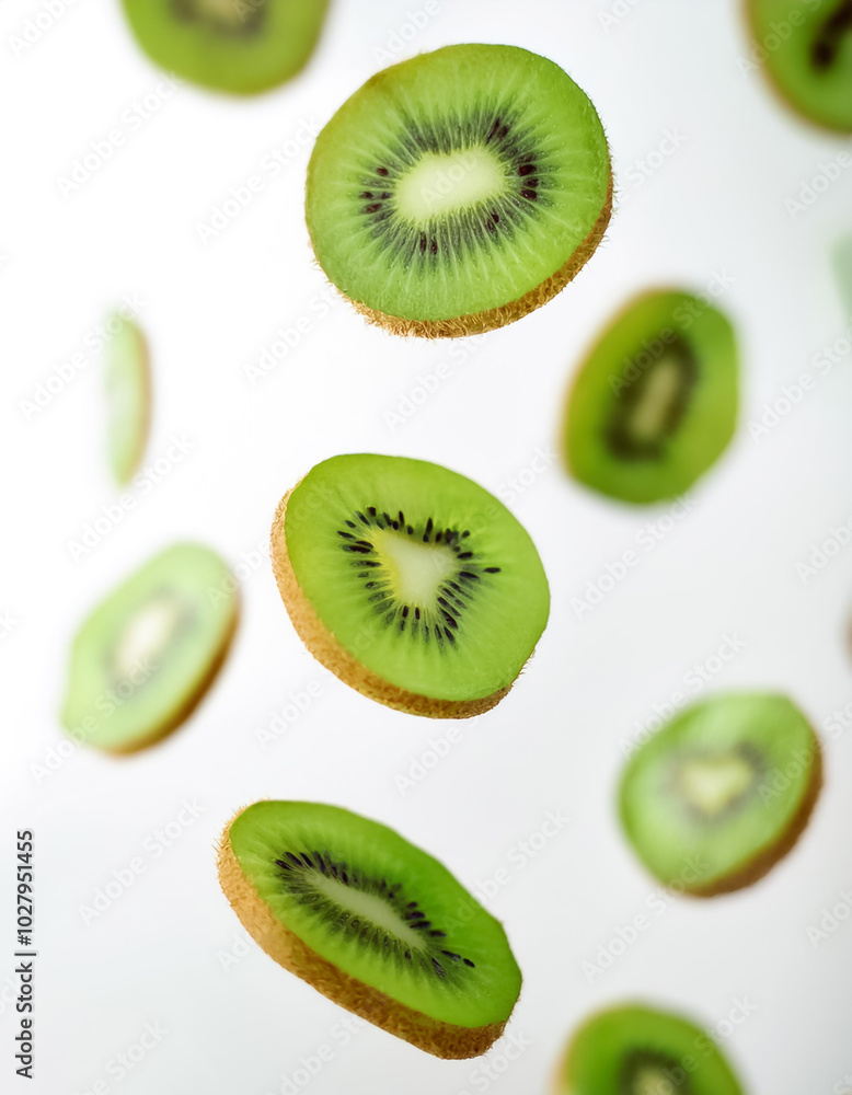 Fototapeta premium kiwi slices, on a white background