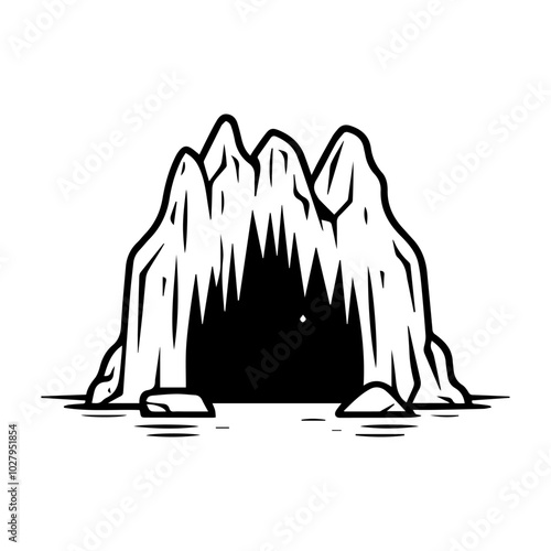 cave icon or modern line symbol. Vector line art and icon design with bold outline. Black and white Pixel Perfect minimalistic symbol isolated white background. Silhouette simple thin sign