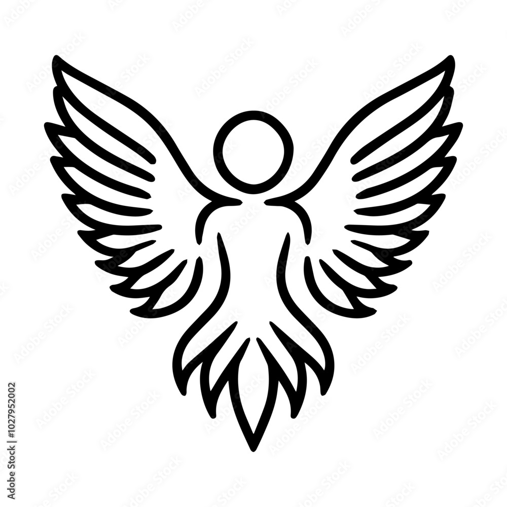 angel icon or modern line symbol. Vector line art and icon design with bold outline. Black and white Pixel Perfect minimalistic symbol isolated white background. Silhouette simple thin sign angel icon or modern line symbol. Vector line art and icon design with bold outline. Black and white Pixel Perfect minimalistic symbol isolated white background. Silhouette simple thin sign