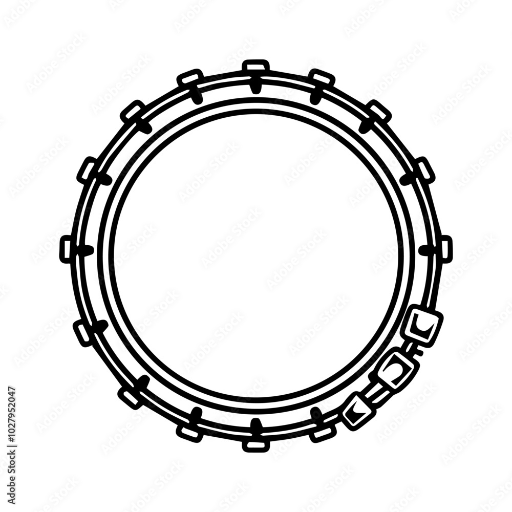 tambourine icon or modern line symbol. Vector line art and icon design with bold outline. Black and white Pixel Perfect minimalistic symbol isolated white background. Silhouette simple thin sign tambourine icon or modern line symbol. Vector line art and icon design with bold outline. Black and white Pixel Perfect minimalistic symbol isolated white background. Silhouette simple thin sign