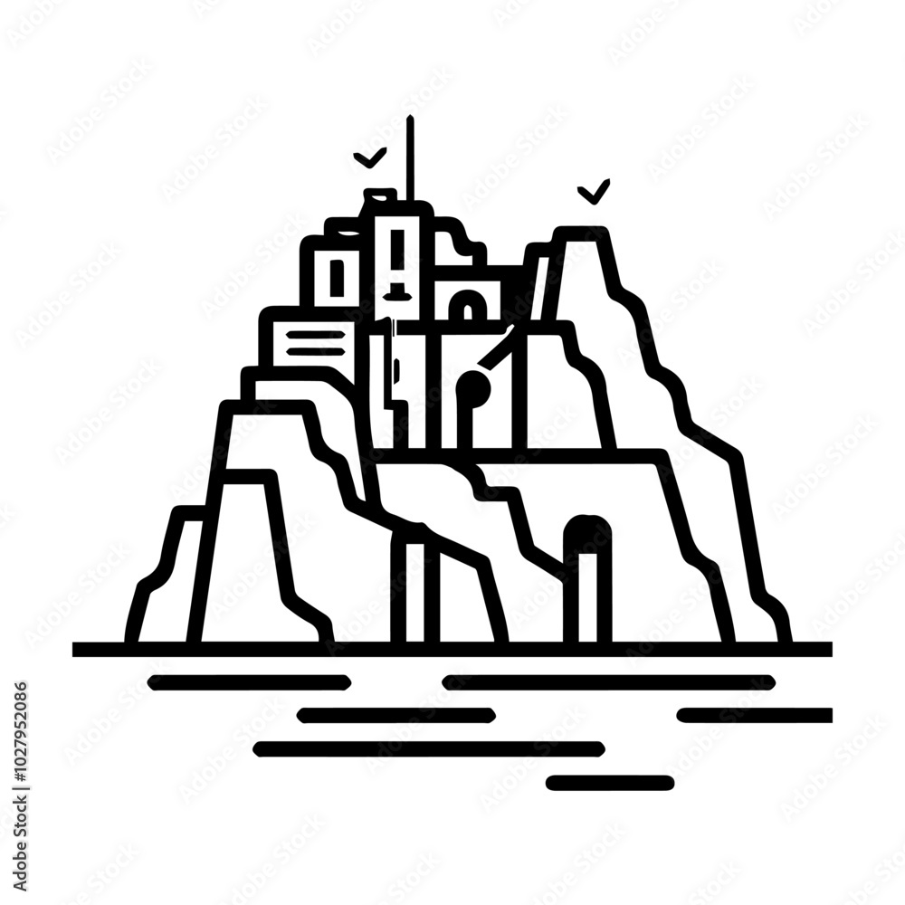 quarry icon or modern line symbol. Vector line art and icon design with bold outline. Black and white Pixel Perfect minimalistic symbol isolated white background. Silhouette simple thin sign quarry icon or modern line symbol. Vector line art and icon design with bold outline. Black and white Pixel Perfect minimalistic symbol isolated white background. Silhouette simple thin sign