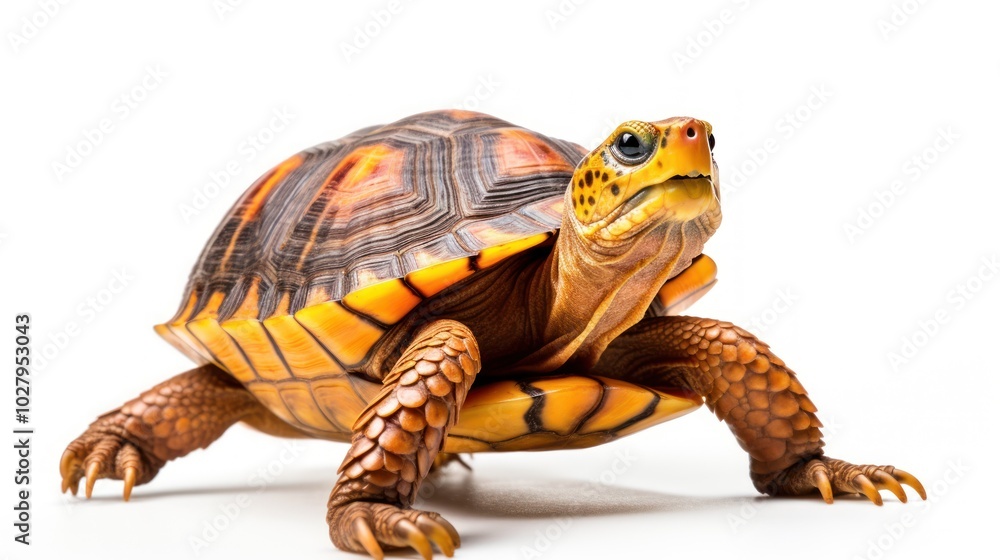 Fototapeta premium A Curious Turtle with a Yellow and Orange Shell