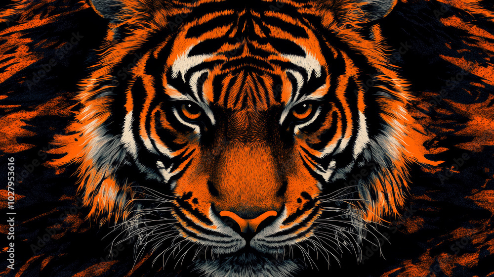 Create a visually striking piece featuring a detailed tiger pattern. Create a visually striking piece featuring a detailed tiger pattern.