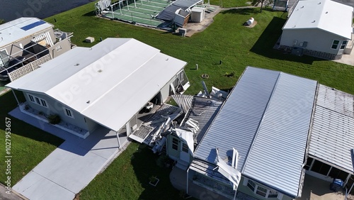 metal roofing and siding from a mobile home destroyed by Hurricane Milton, Palmetto, Florida photo