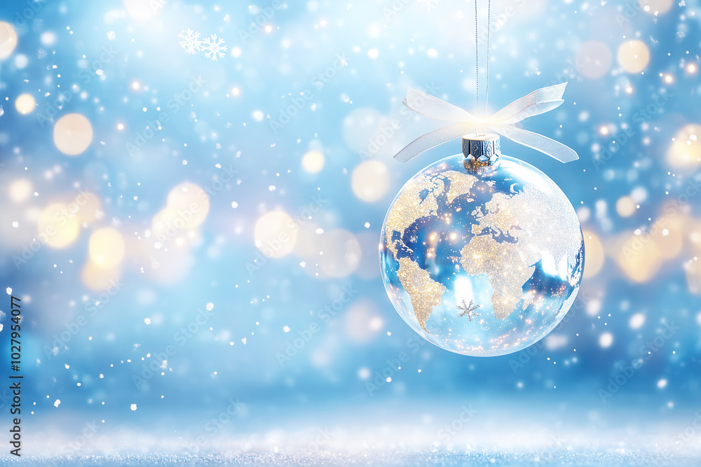 Christmas World Map Globe Ornament Ball in Blue Colors Christmas World Map Globe Ornament Ball in Blue Colors