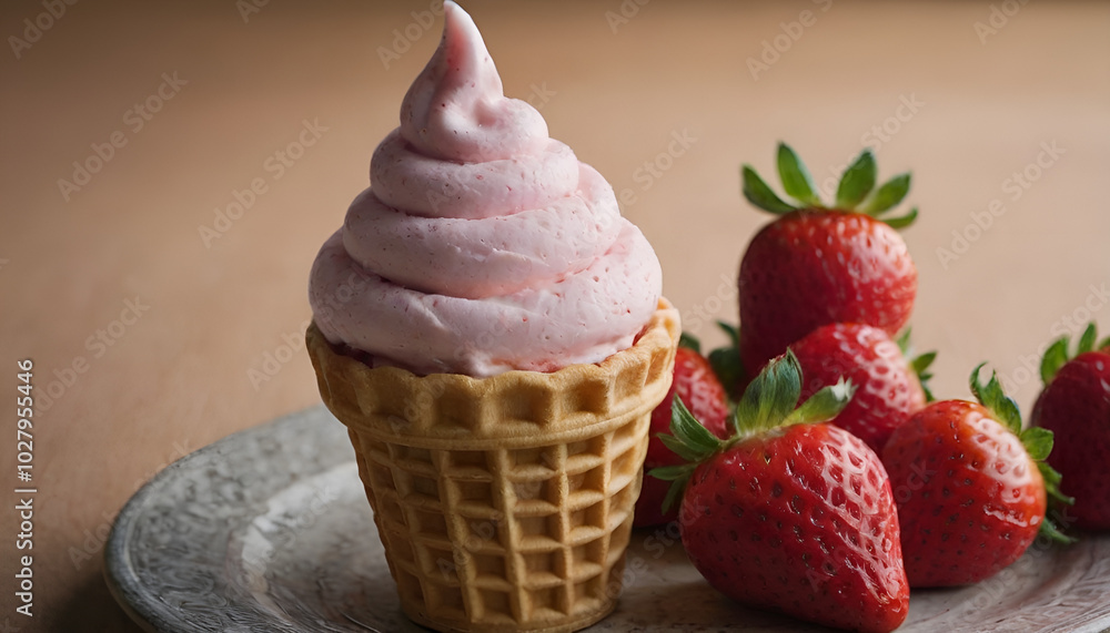 strawberry ice cream in a waffle cone strawberry ice cream in a waffle cone