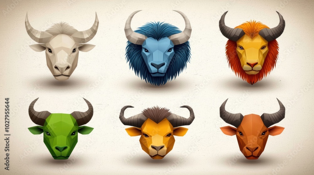 Obraz premium Colorful Geometric Animal Heads for Creative Projects