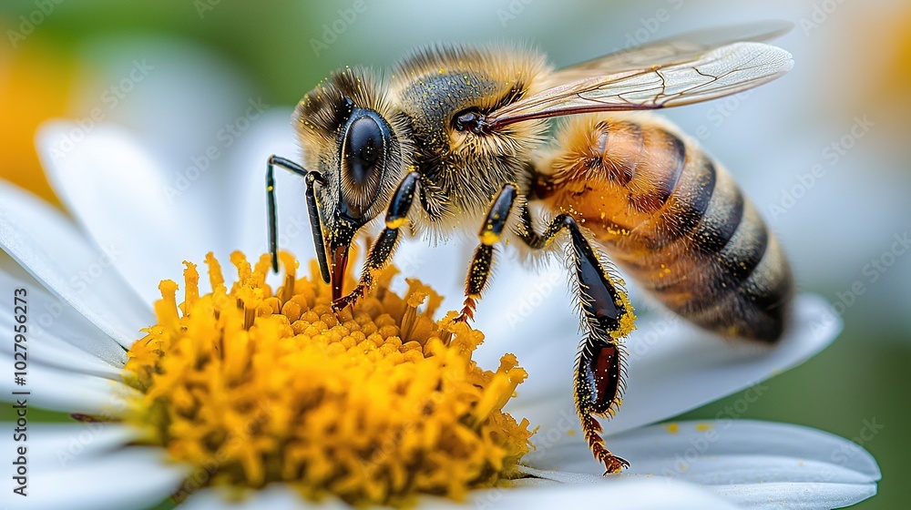 a bee in focus on a flower against a blurred, centered background a bee in focus on a flower against a blurred, centered background
