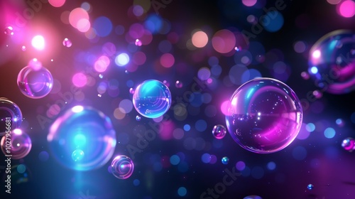 Vibrant and dreamlike digital art piece featuring glowing spheres against a backdrop of colorful bokeh lights