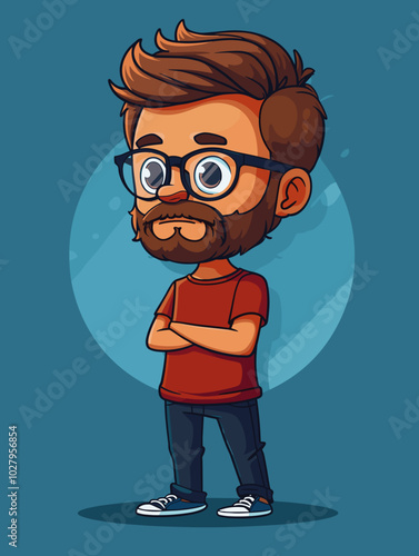 Hipster man with beard and glasses cartoon vector illustration graphic design