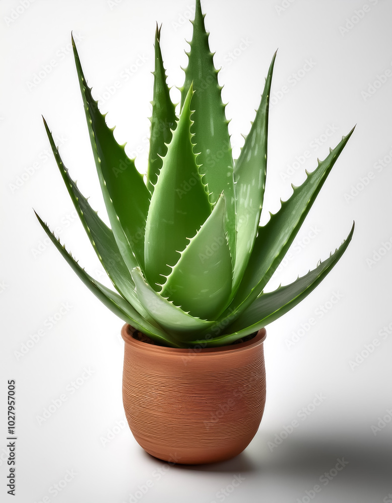 Aloe vera in pot, isolated on a white background Aloe vera in pot, isolated on a white background
