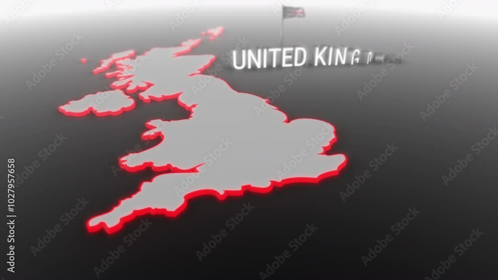 3d animated map of United Kingdom gets hit and fractured by the text “Inflation” 3d animated map of United Kingdom gets hit and fractured by the text “Inflation”
