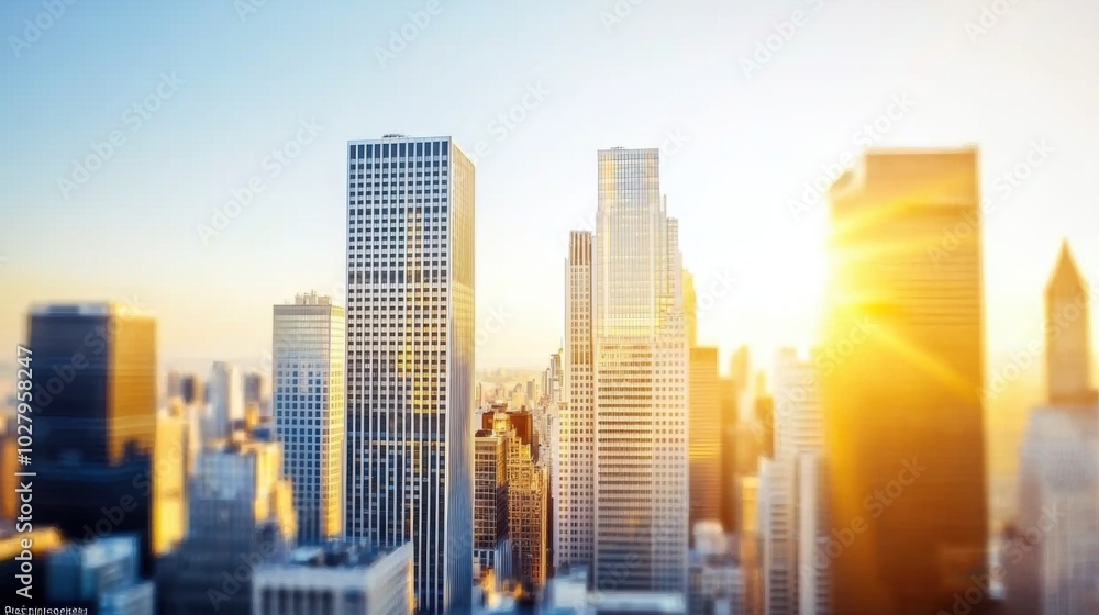 Fototapeta premium Modern Cityscape with Bright Sunrise Background