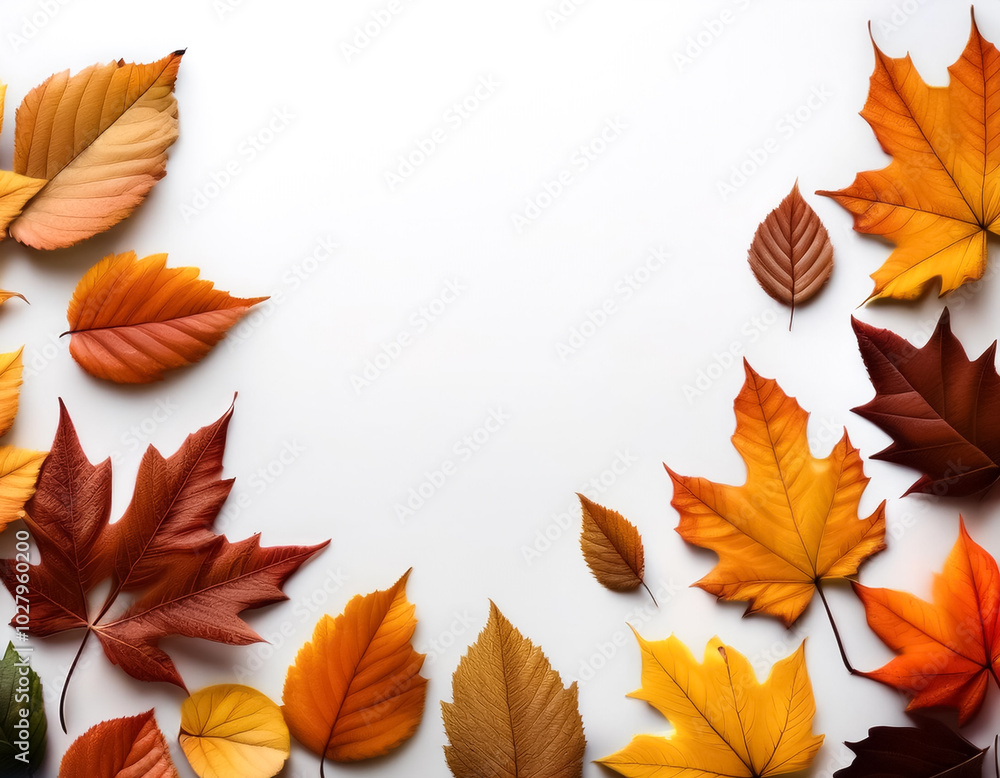 frame of autumn leaves, lying down, isolated on a white background frame of autumn leaves, lying down, isolated on a white background