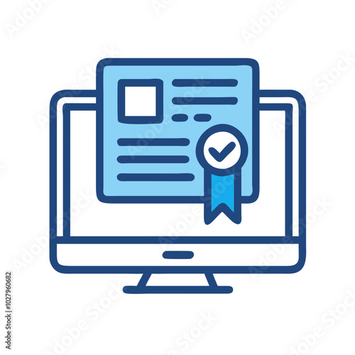 Online certification displayed on computer screen with badge