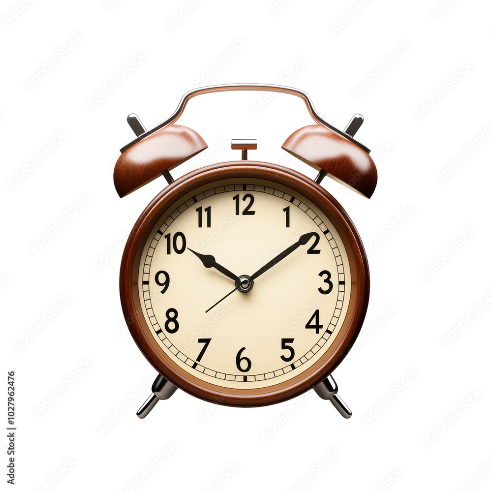 Classic brown alarm clock isolated on white background. isolated on transparent background. Classic brown alarm clock isolated on white background. isolated on transparent background.