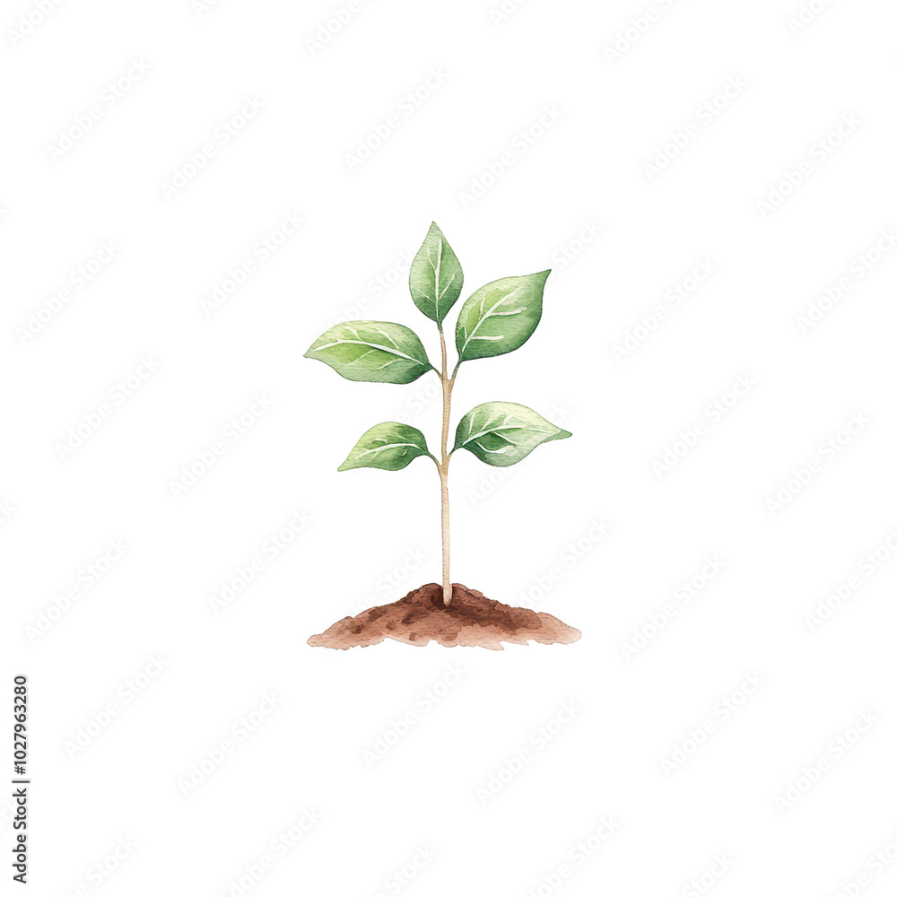 Green sapling with leaves sprouting from brown soil, isolated on white background. isolated on transparent background. Green sapling with leaves sprouting from brown soil, isolated on white background. isolated on transparent background.