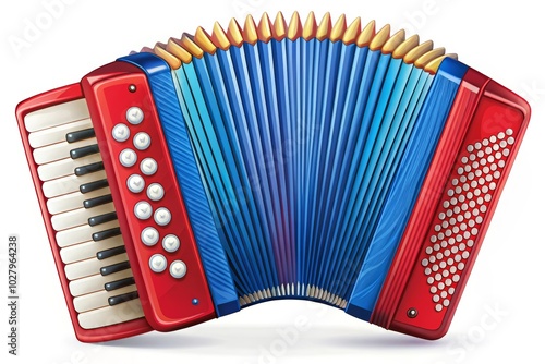 Cartoon Red Blue Accordion Vector Illustration Isolated on White Background for Music and Art Themes