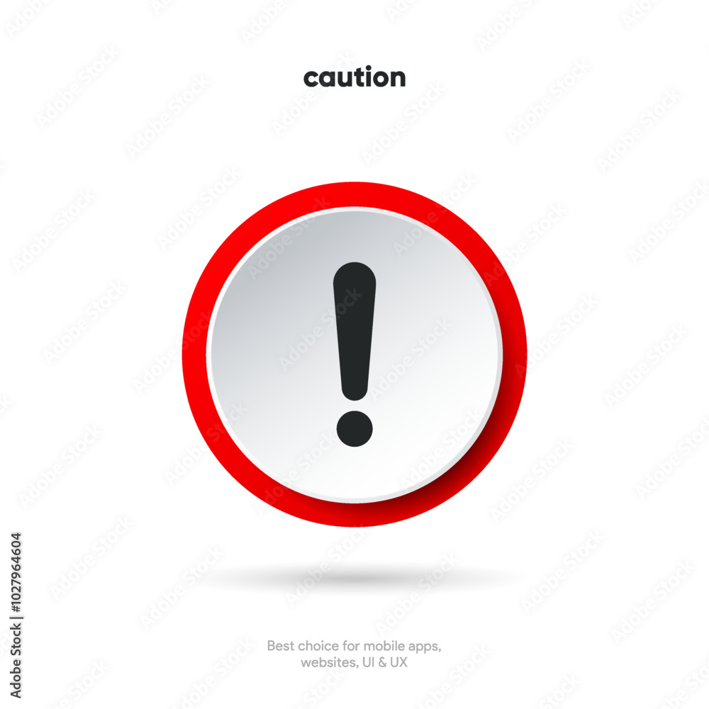 Caution icon, exclamation mark, warning signs. Isolated attention triangle symbol on white background. Warning alert error concept with neumorphism style. Warning icon push button. Caution icon, exclamation mark, warning signs. Isolated attention triangle symbol on white background. Warning alert error concept with neumorphism style. Warning icon push button.