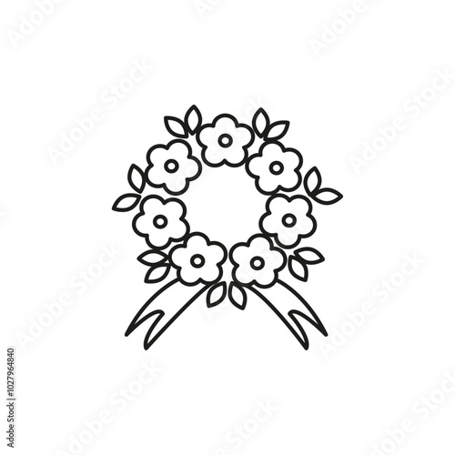 Funeral wreath icon flat line symbol set.
