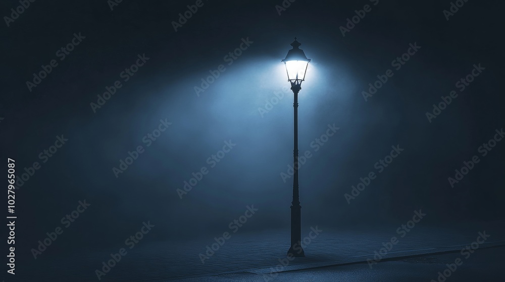 Street lamp with white light emitting from it. Street lamp with white light emitting from it.