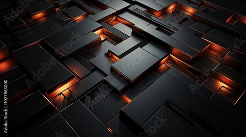 abstract background design of black and orange panels forming geometric pattern