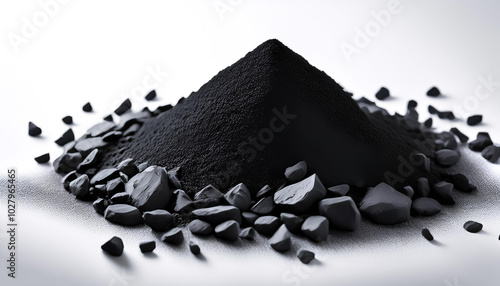 granular black activated charcoal on a white background