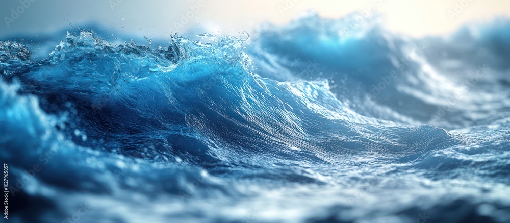 Close-up of crashing blue waves in the ocean. Close-up of crashing blue waves in the ocean.