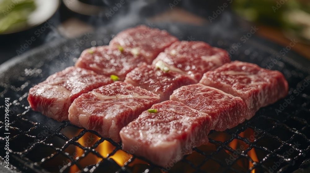 Smoky taste and a distinct smokiness come from grilling excellent Japanese beef that comes from cattle that are grazed on grass. Smoky taste and a distinct smokiness come from grilling excellent Japanese beef that comes from cattle that are grazed on grass.