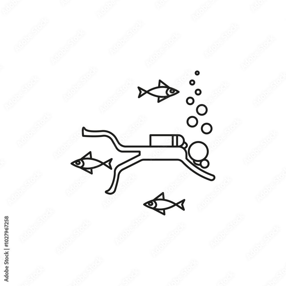 Scuba Diver icon flat line symbol set. Scuba Diver icon flat line symbol set.