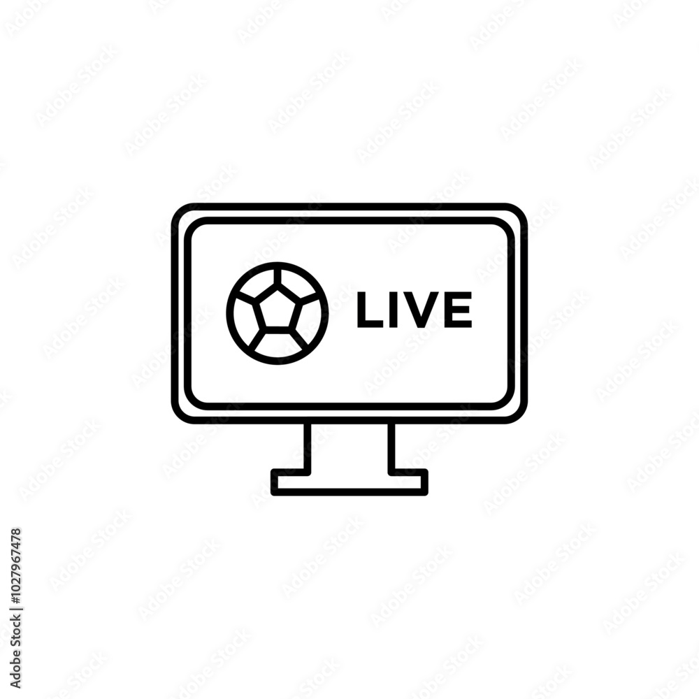 Soccer Live Match on Tv icon flat line symbol set. Soccer Live Match on Tv icon flat line symbol set.
