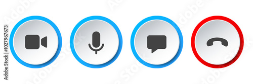 Phone calling icon set. Streaming icon set. Video call buttons set. Collection of internet conversation buttons. A set of video communication elements. Stock vector EPS10.