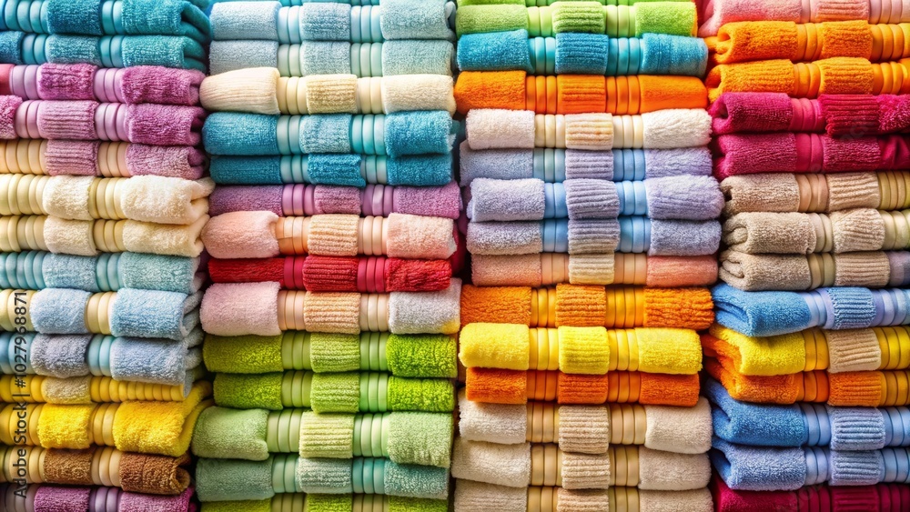 Soft Stacked Towels on White Background - Perfect for Home Decor and Spa Settings, High-Quality Drone Photography for Bath and Wellness Products Soft Stacked Towels on White Background - Perfect for Home Decor and Spa Settings, High-Quality Drone Photography for Bath and Wellness Products