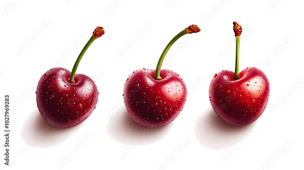 Fresh Cherries Displayed in a Row Against a Plain White Background Generative AI Fresh Cherries Displayed in a Row Against a Plain White Background Generative AI