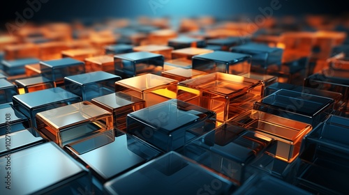 Abstract blue and orange background with squares
