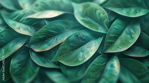 Closeup of a dense lush and vibrant green foliage with intricate leaf textures and patterns  The image showcases the natural beauty and intricate design of this organic botanical background photo