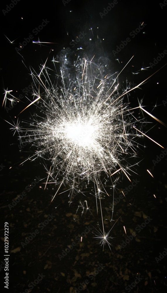 Fototapeta premium A single sparkler burns brightly against a dark night sky, creating a beautiful display of light.