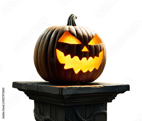 carved pumpkins jack-o'-lanterns, horror wooden podium photo