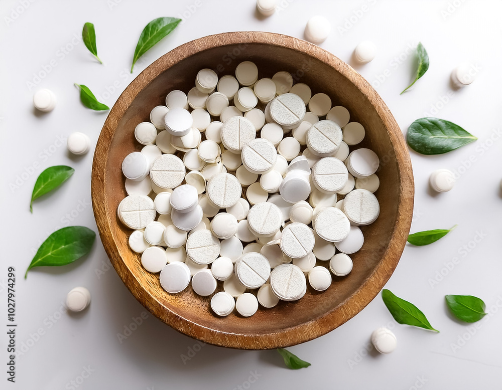Medicines such as pills and tablets. Magnesium supplements, isolated on a white background Medicines such as pills and tablets. Magnesium supplements, isolated on a white background