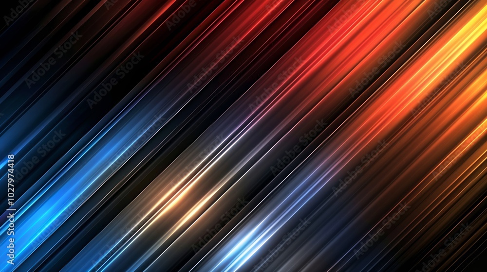 Abstract background forming moving diagonal lines pattern, in red blue and orange colors on black Abstract background forming moving diagonal lines pattern, in red blue and orange colors on black
