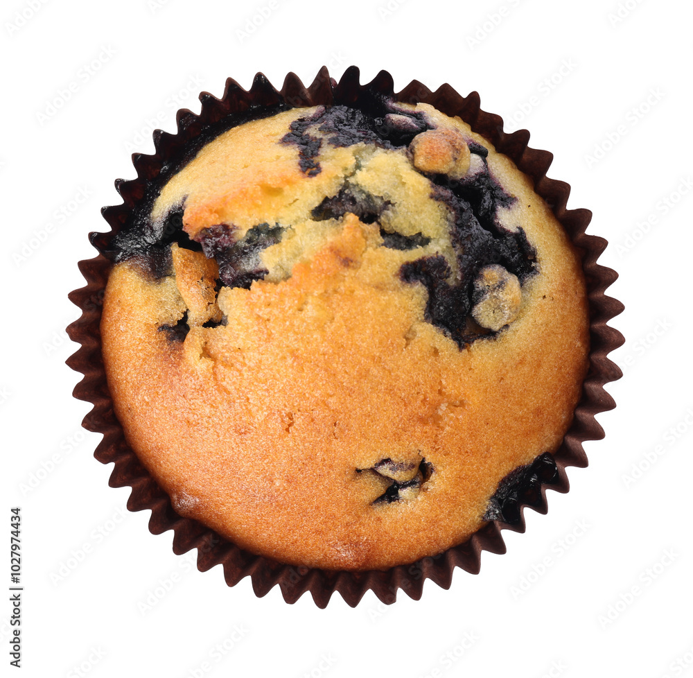Delicious sweet muffins with blueberry isolated on white, top view Delicious sweet muffins with blueberry isolated on white, top view