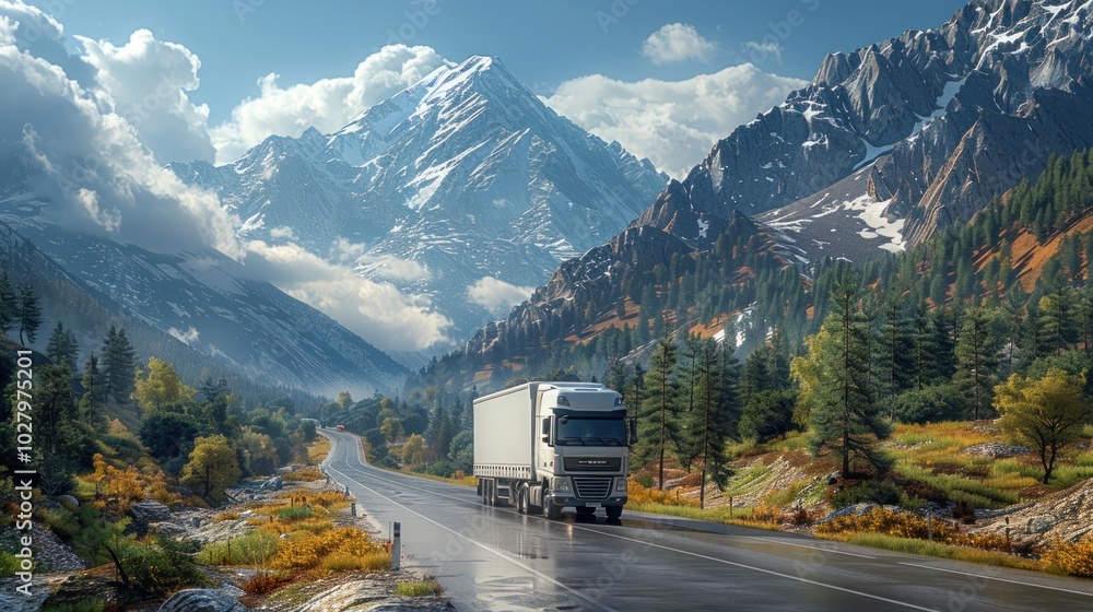 A truck driver on the open road, driving through scenic landscapes with mountains, forests, or plains in the background A truck driver on the open road, driving through scenic landscapes with mountains, forests, or plains in the background