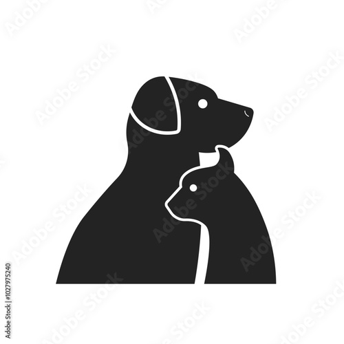 Isolated pictogram silhouette of a black cat and dog pictogram sign icon 