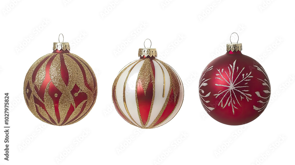 Red and Gold Christmas Ornaments on White Background Generative AI Red and Gold Christmas Ornaments on White Background Generative AI