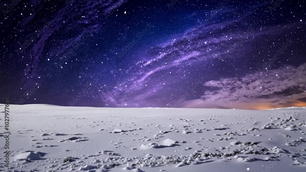 The milky way galaxy glides across a starry night sky, illuminating a serene snowy landscape below. A breathtaking display of cosmic beauty unfolds in the tranquil winter scene The milky way galaxy glides across a starry night sky, illuminating a serene snowy landscape below. A breathtaking display of cosmic beauty unfolds in the tranquil winter scene