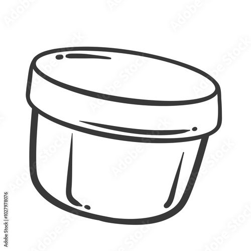 Round box with lid line icon. Outline cardboard, metal or plastic small package of circle shape for grocery store food, cosmetics. Present, purchase mascot, hand drawn box icon vector illustration