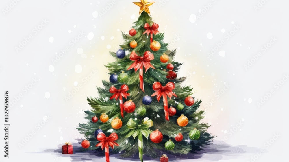 Christmas Tree with Decorations and gifts on a White Background, for Christmas Day
Christmas Tree with Decorations and gifts on a White Background, for Christmas Day