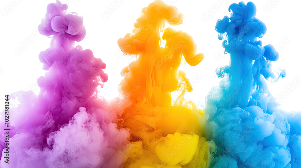 Fototapeta premium Colorful Smoke Clouds in Various Shades on a White Background Generative AI
