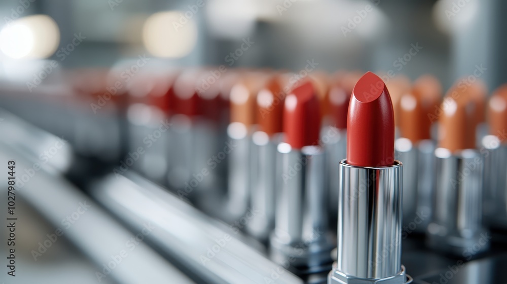 This image highlights an array of vibrant lipsticks in various shades, neatly displayed, showcasing the allure and diversity of colors in modern cosmetics. This image highlights an array of vibrant lipsticks in various shades, neatly displayed, showcasing the allure and diversity of colors in modern cosmetics.