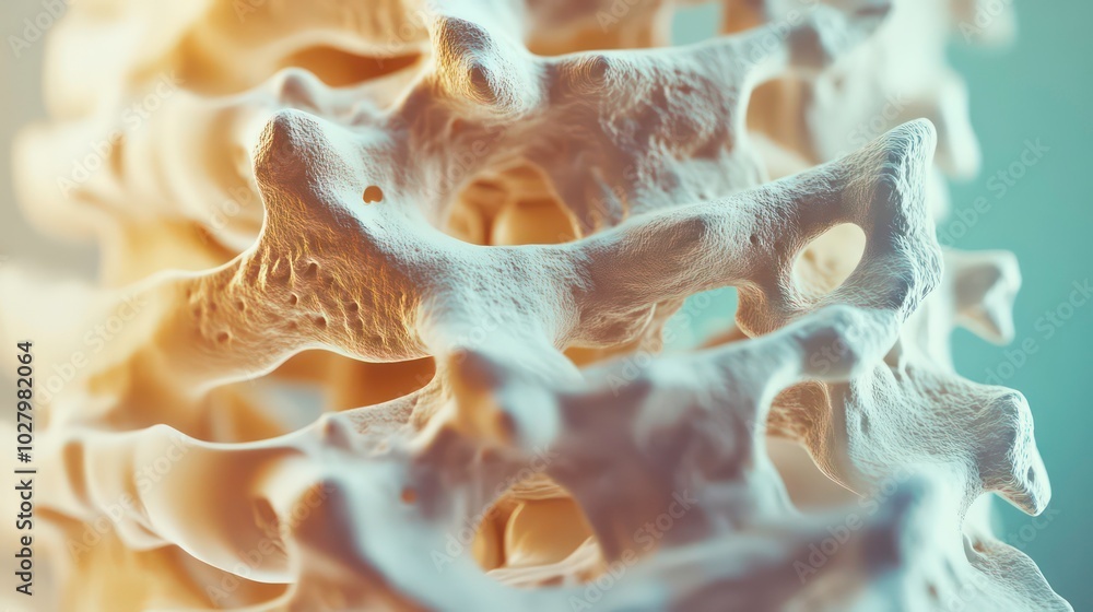 Close-up macro shot of a human bone showing intricate details and porous structure. Close-up macro shot of a human bone showing intricate details and porous structure.